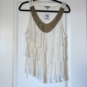 Tiered sleeveless top with beaded neckline